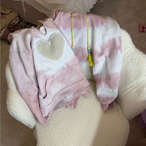 Lola and the Boys Pink Tie-Dye Hoodie with Heart Patch